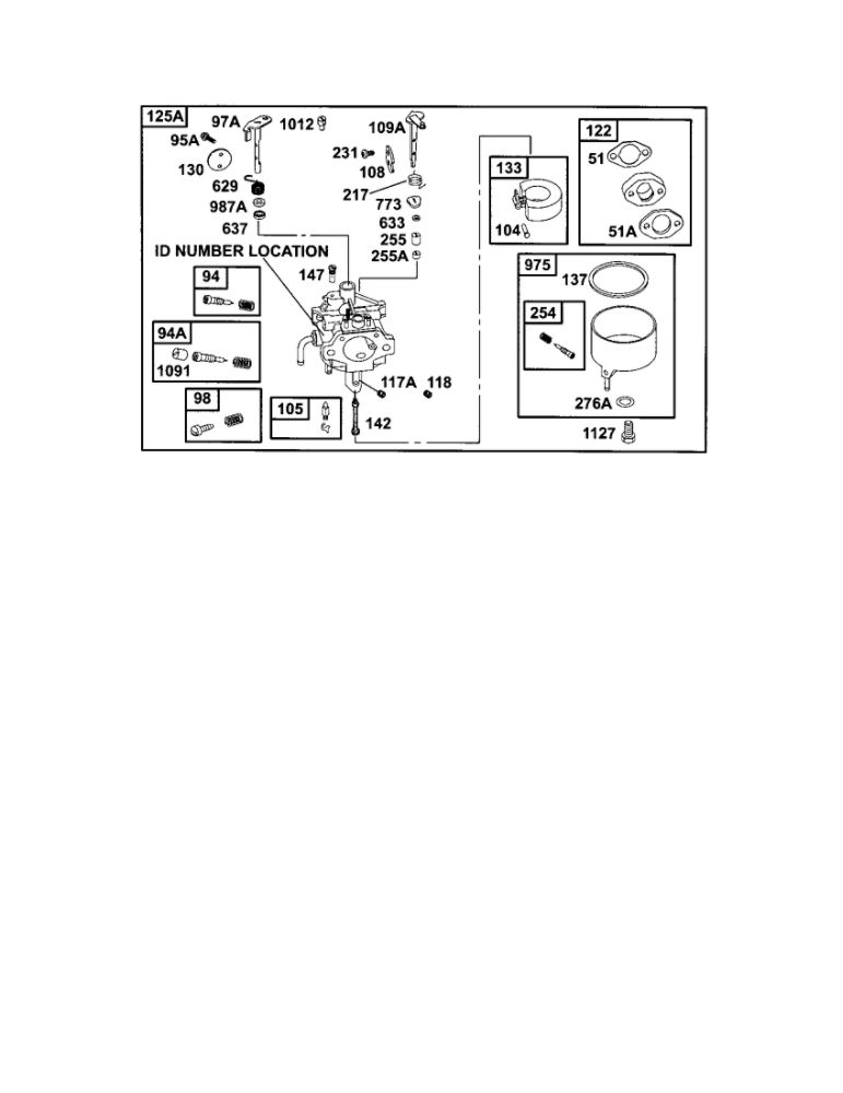Carburetor 3 Diagram and Parts List for 185400-185499 0412-0599 Briggs and Stratton Engine